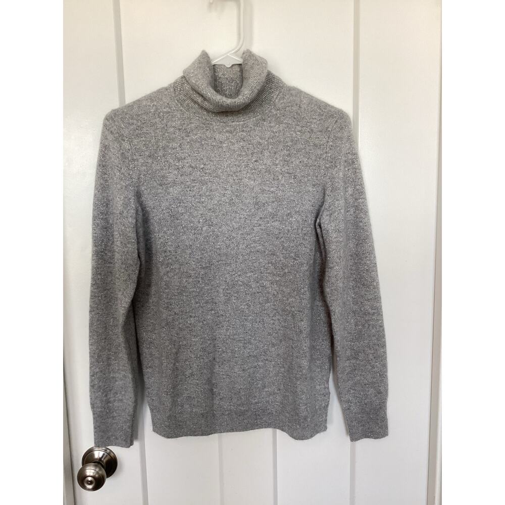 Talbots Women Cashmere Turtleneck Pullover Knit Sweater Metallic Gray Size Small